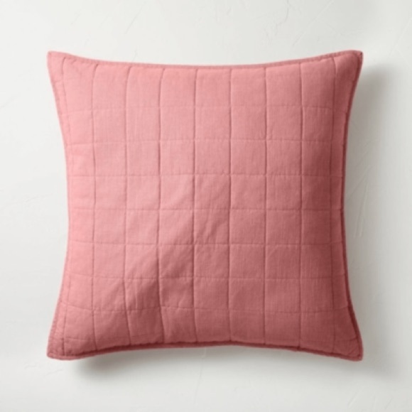 Casaluna Dusty Rose Quilted Pillow Cases Euro Shams Pink Linen Blend Square - Picture 11 of 11